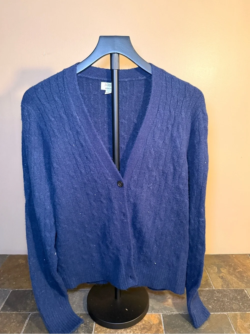 J. Crew Navy V-Neck Cable Cardigan Sweater